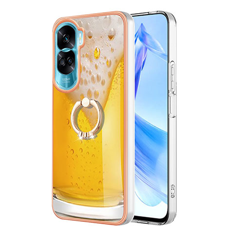 Funda Silicona Gel Goma Patron de Moda Carcasa con Anillo de dedo Soporte YB2 para Huawei Honor 90 Lite 5G Amarillo