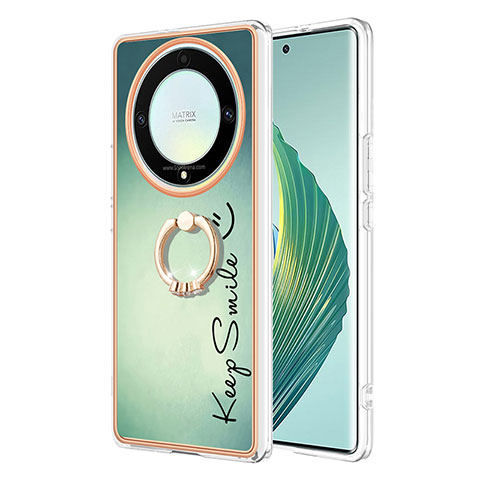 Funda Silicona Gel Goma Patron de Moda Carcasa con Anillo de dedo Soporte YB2 para Huawei Honor Magic5 Lite 5G Verde