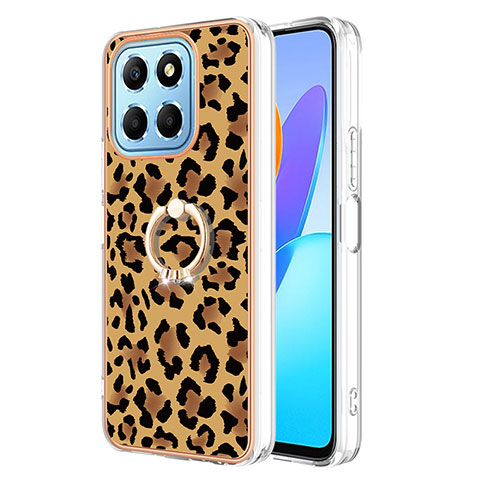 Funda Silicona Gel Goma Patron de Moda Carcasa con Anillo de dedo Soporte YB2 para Huawei Honor X6 Marron