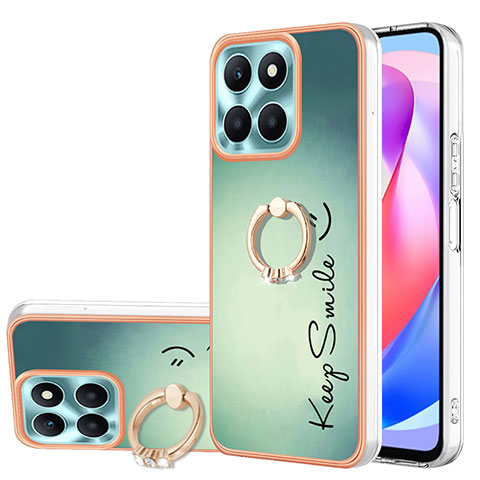 Funda Silicona Gel Goma Patron de Moda Carcasa con Anillo de dedo Soporte YB2 para Huawei Honor X6a Verde