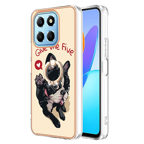 Funda Silicona Gel Goma Patron de Moda Carcasa con Anillo de dedo Soporte YB2 para Huawei Honor X6S Caqui