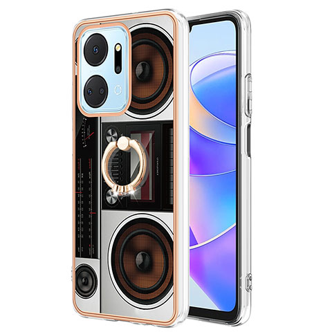 Funda Silicona Gel Goma Patron de Moda Carcasa con Anillo de dedo Soporte YB2 para Huawei Honor X7a Vistoso