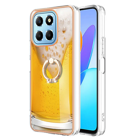 Funda Silicona Gel Goma Patron de Moda Carcasa con Anillo de dedo Soporte YB2 para Huawei Honor X8 5G Amarillo