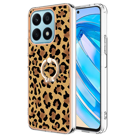 Funda Silicona Gel Goma Patron de Moda Carcasa con Anillo de dedo Soporte YB2 para Huawei Honor X8a 4G Marron