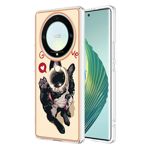 Funda Silicona Gel Goma Patron de Moda Carcasa con Anillo de dedo Soporte YB2 para Huawei Honor X9a 5G Caqui