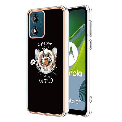 Funda Silicona Gel Goma Patron de Moda Carcasa con Anillo de dedo Soporte YB2 para Motorola Moto E13 Multicolor