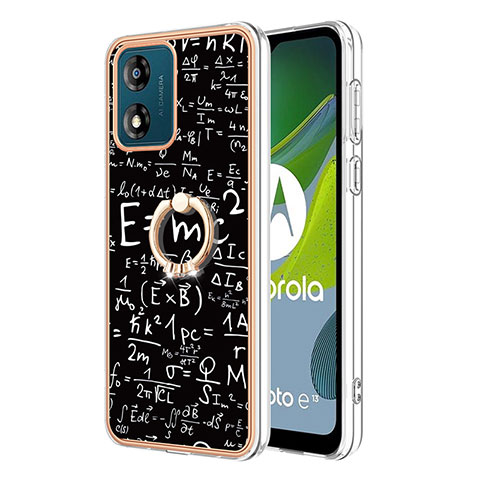 Funda Silicona Gel Goma Patron de Moda Carcasa con Anillo de dedo Soporte YB2 para Motorola Moto E13 Negro