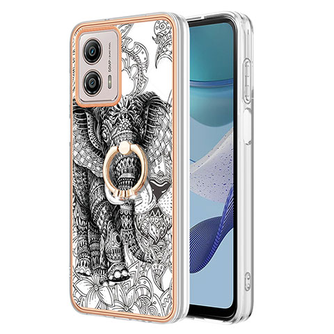 Funda Silicona Gel Goma Patron de Moda Carcasa con Anillo de dedo Soporte YB2 para Motorola Moto G53j 5G Gris