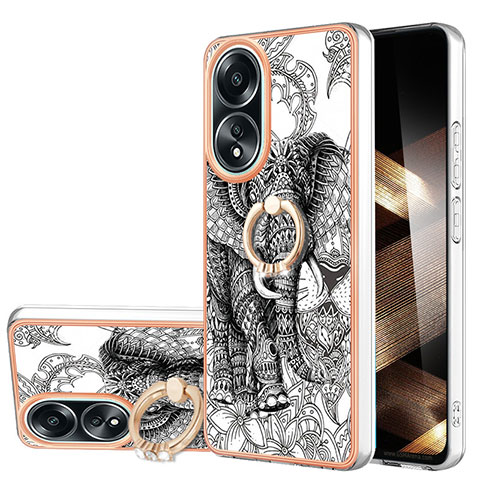 Funda Silicona Gel Goma Patron de Moda Carcasa con Anillo de dedo Soporte YB2 para Oppo A18 Gris