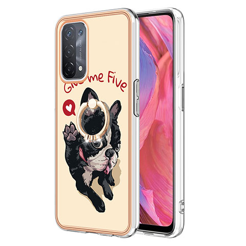 Funda Silicona Gel Goma Patron de Moda Carcasa con Anillo de dedo Soporte YB2 para Oppo A54 5G Caqui