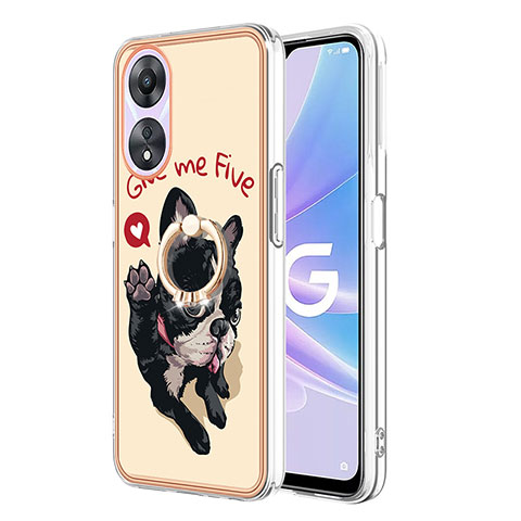 Funda Silicona Gel Goma Patron de Moda Carcasa con Anillo de dedo Soporte YB2 para Oppo A58 5G Caqui