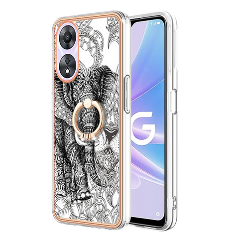 Funda Silicona Gel Goma Patron de Moda Carcasa con Anillo de dedo Soporte YB2 para Oppo A58 5G Gris