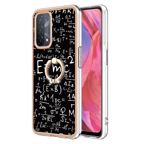 Funda Silicona Gel Goma Patron de Moda Carcasa con Anillo de dedo Soporte YB2 para Oppo A74 5G Negro