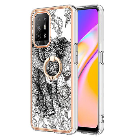 Funda Silicona Gel Goma Patron de Moda Carcasa con Anillo de dedo Soporte YB2 para Oppo A94 5G Gris