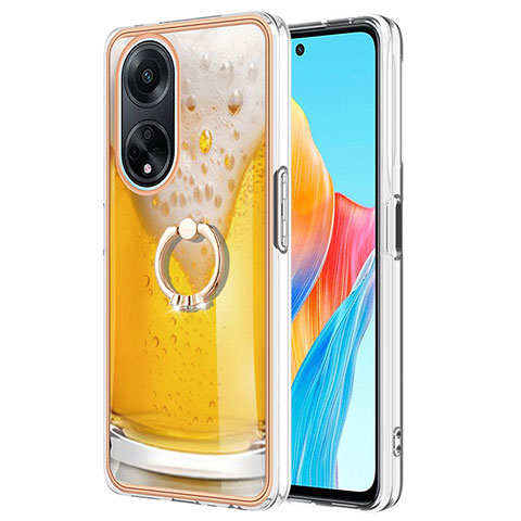 Funda Silicona Gel Goma Patron de Moda Carcasa con Anillo de dedo Soporte YB2 para Oppo A98 5G Amarillo