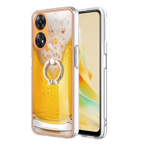 Funda Silicona Gel Goma Patron de Moda Carcasa con Anillo de dedo Soporte YB2 para Oppo Reno8 T 4G Amarillo