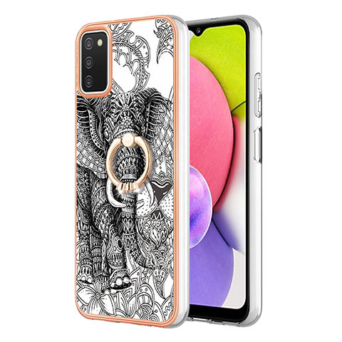 Funda Silicona Gel Goma Patron de Moda Carcasa con Anillo de dedo Soporte YB2 para Samsung Galaxy A03s Gris