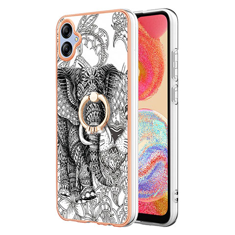 Funda Silicona Gel Goma Patron de Moda Carcasa con Anillo de dedo Soporte YB2 para Samsung Galaxy A04 4G Gris