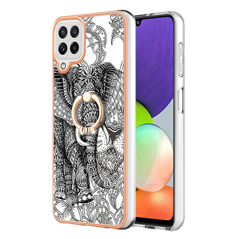 Funda Silicona Gel Goma Patron de Moda Carcasa con Anillo de dedo Soporte YB2 para Samsung Galaxy A22 4G Gris