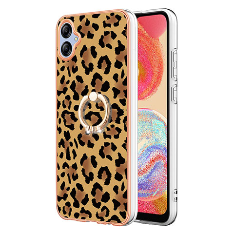 Funda Silicona Gel Goma Patron de Moda Carcasa con Anillo de dedo Soporte YB2 para Samsung Galaxy F04 Marron