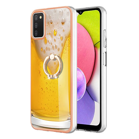 Funda Silicona Gel Goma Patron de Moda Carcasa con Anillo de dedo Soporte YB2 para Samsung Galaxy M02s Amarillo