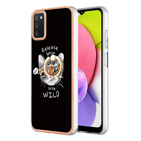 Funda Silicona Gel Goma Patron de Moda Carcasa con Anillo de dedo Soporte YB2 para Samsung Galaxy M02s Multicolor