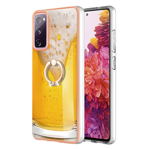 Funda Silicona Gel Goma Patron de Moda Carcasa con Anillo de dedo Soporte YB2 para Samsung Galaxy S20 FE (2022) 5G Amarillo