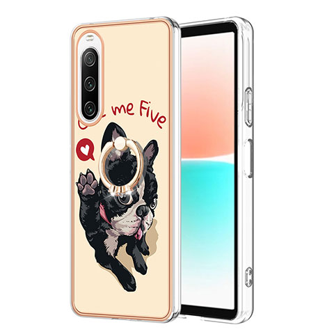 Funda Silicona Gel Goma Patron de Moda Carcasa con Anillo de dedo Soporte YB2 para Sony Xperia 10 IV Caqui