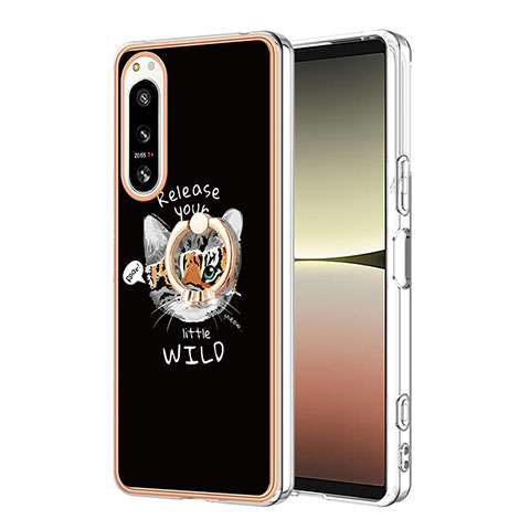 Funda Silicona Gel Goma Patron de Moda Carcasa con Anillo de dedo Soporte YB2 para Sony Xperia 5 IV Multicolor