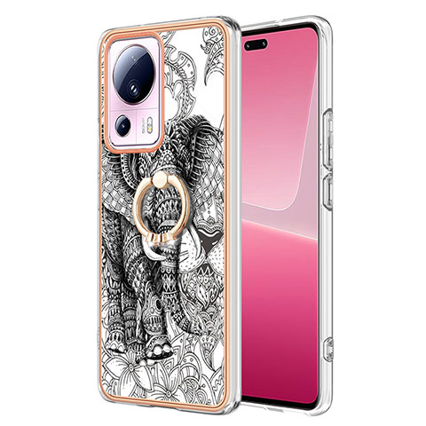 Funda Silicona Gel Goma Patron de Moda Carcasa con Anillo de dedo Soporte YB2 para Xiaomi Mi 12 Lite NE 5G Gris