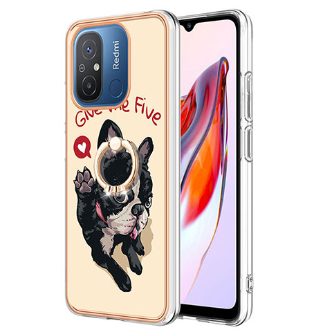 Funda Silicona Gel Goma Patron de Moda Carcasa con Anillo de dedo Soporte YB2 para Xiaomi Poco C55 Caqui