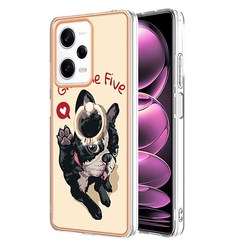 Funda Silicona Gel Goma Patron de Moda Carcasa con Anillo de dedo Soporte YB2 para Xiaomi Redmi Note 12 Pro 5G Caqui