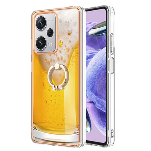 Funda Silicona Gel Goma Patron de Moda Carcasa con Anillo de dedo Soporte YB2 para Xiaomi Redmi Note 12 Pro+ Plus 5G Amarillo