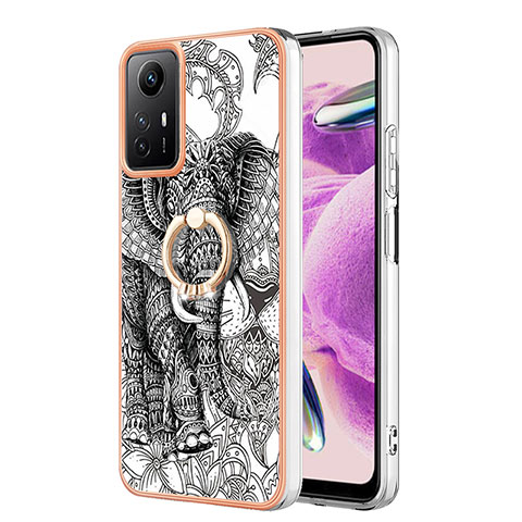 Funda Silicona Gel Goma Patron de Moda Carcasa con Anillo de dedo Soporte YB2 para Xiaomi Redmi Note 12S Gris