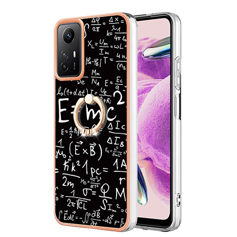 Funda Silicona Gel Goma Patron de Moda Carcasa con Anillo de dedo Soporte YB2 para Xiaomi Redmi Note 12S Negro