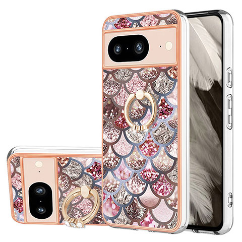 Funda Silicona Gel Goma Patron de Moda Carcasa con Anillo de dedo Soporte YB3 para Google Pixel 8 5G Marron