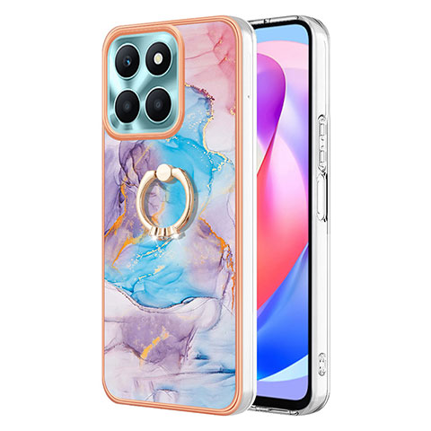 Funda Silicona Gel Goma Patron de Moda Carcasa con Anillo de dedo Soporte YB3 para Huawei Honor X6a Azul