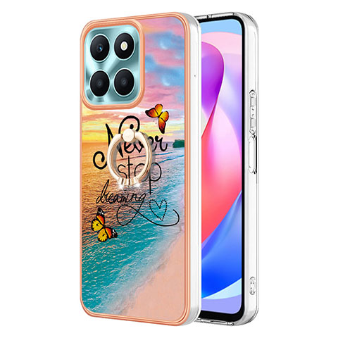 Funda Silicona Gel Goma Patron de Moda Carcasa con Anillo de dedo Soporte YB3 para Huawei Honor X6a Multicolor