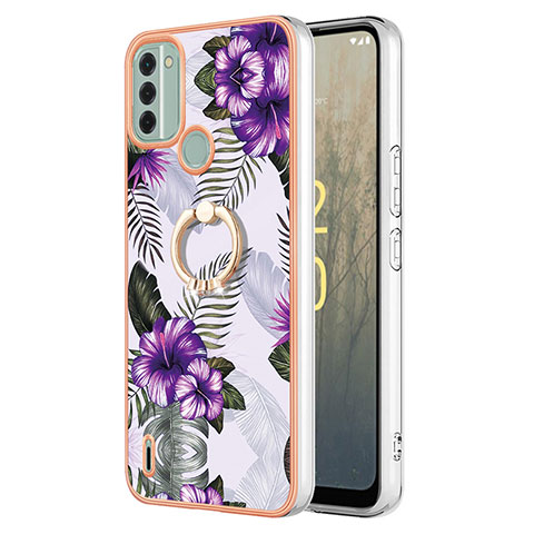 Funda Silicona Gel Goma Patron de Moda Carcasa con Anillo de dedo Soporte YB3 para Nokia C31 Morado