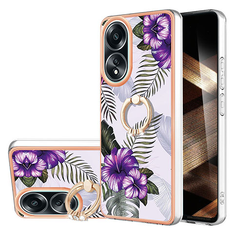 Funda Silicona Gel Goma Patron de Moda Carcasa con Anillo de dedo Soporte YB3 para Oppo A18 Morado