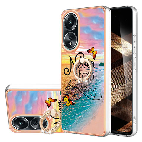 Funda Silicona Gel Goma Patron de Moda Carcasa con Anillo de dedo Soporte YB3 para Oppo A18 Multicolor