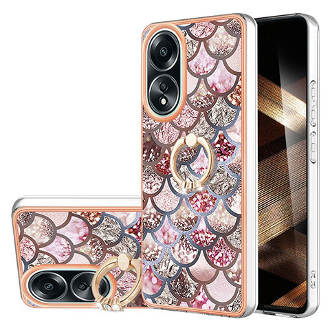 Funda Silicona Gel Goma Patron de Moda Carcasa con Anillo de dedo Soporte YB3 para Oppo A38 Marron