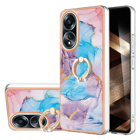 Funda Silicona Gel Goma Patron de Moda Carcasa con Anillo de dedo Soporte YB3 para Oppo A58 4G Azul