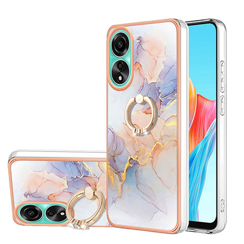 Funda Silicona Gel Goma Patron de Moda Carcasa con Anillo de dedo Soporte YB3 para Oppo A78 4G Blanco