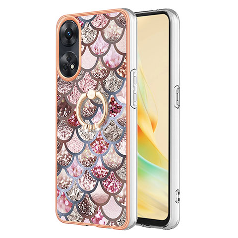 Funda Silicona Gel Goma Patron de Moda Carcasa con Anillo de dedo Soporte YB3 para Oppo Reno8 T 4G Marron