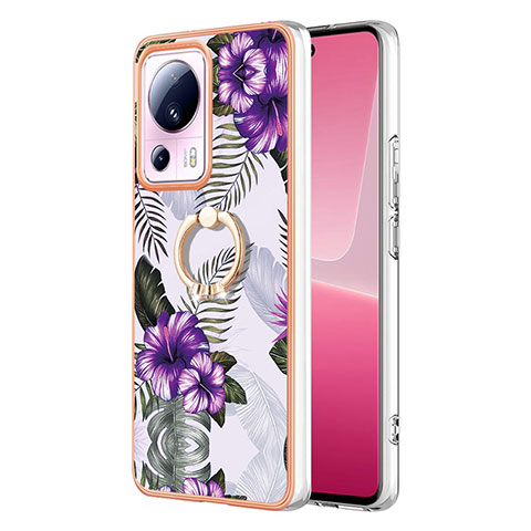 Funda Silicona Gel Goma Patron de Moda Carcasa con Anillo de dedo Soporte YB3 para Xiaomi Civi 2 5G Morado