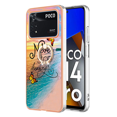 Funda Silicona Gel Goma Patron de Moda Carcasa con Anillo de dedo Soporte YB3 para Xiaomi Poco M4 Pro 4G Multicolor