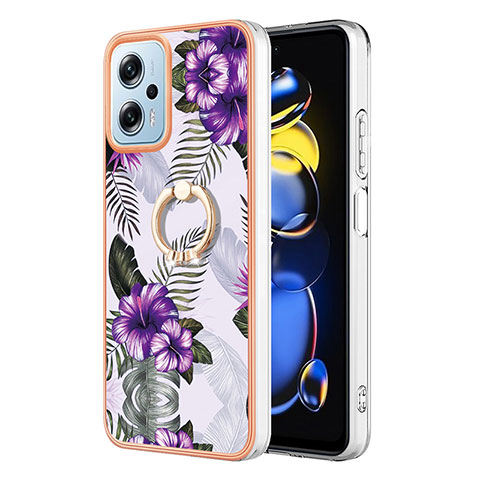 Funda Silicona Gel Goma Patron de Moda Carcasa con Anillo de dedo Soporte YB3 para Xiaomi Poco X4 GT 5G Morado