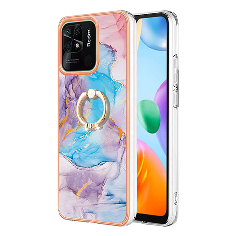 Funda Silicona Gel Goma Patron de Moda Carcasa con Anillo de dedo Soporte YB3 para Xiaomi Redmi 10 Power Azul