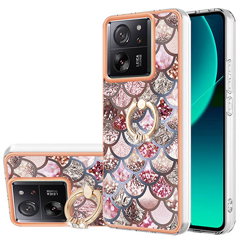 Funda Silicona Gel Goma Patron de Moda Carcasa con Anillo de dedo Soporte YB3 para Xiaomi Redmi K60 Ultra 5G Marron